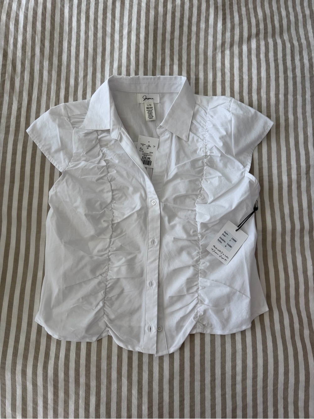 Women’s White Ruffle Button-Up Shirt